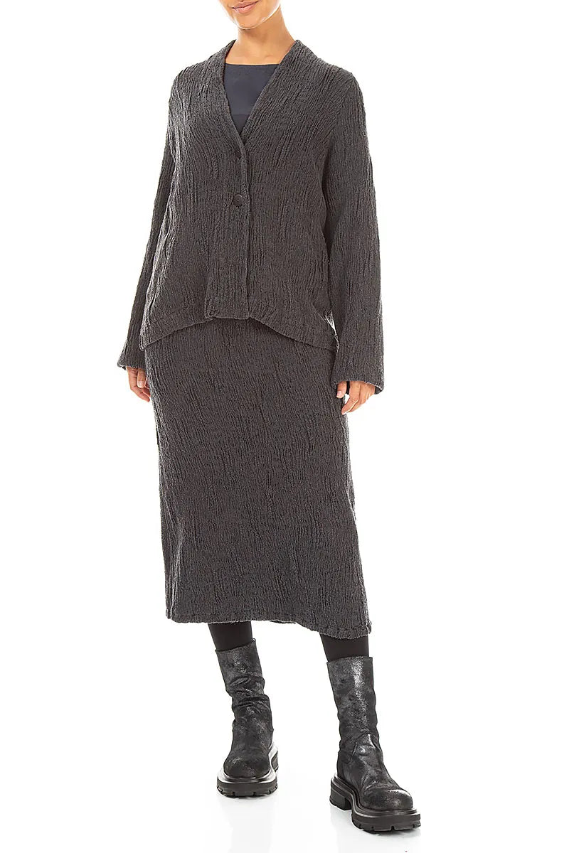 Button Charcoal Textured Silk Linen Jacket 4