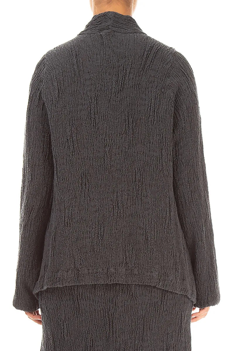 Button Charcoal Textured Silk Linen Jacket 2