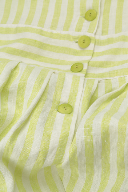 Button Detail Lime Striped Linen Dress 5