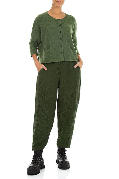 Pantalon en Lin mélangé Vert trèfle à boutons sur le devant