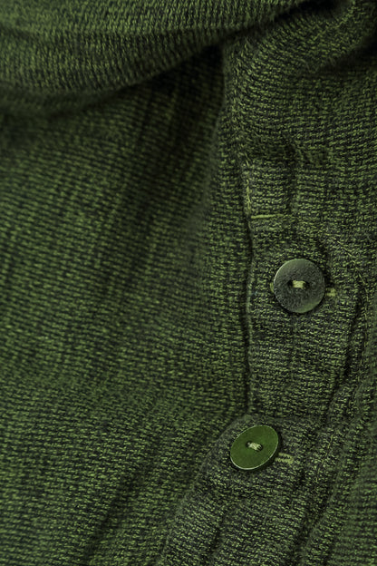 Pantalon en Lin mélangé Vert trèfle à boutons sur le devant
