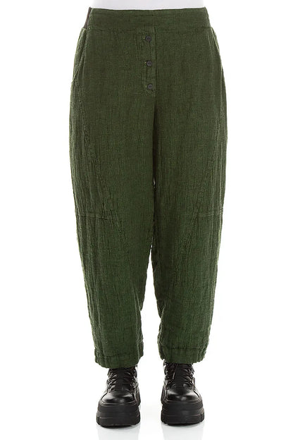 Pantalon en Lin mélangé Vert trèfle à boutons sur le devant