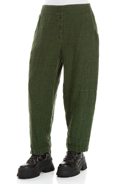 Pantalon en Lin mélangé Vert trèfle à boutons sur le devant