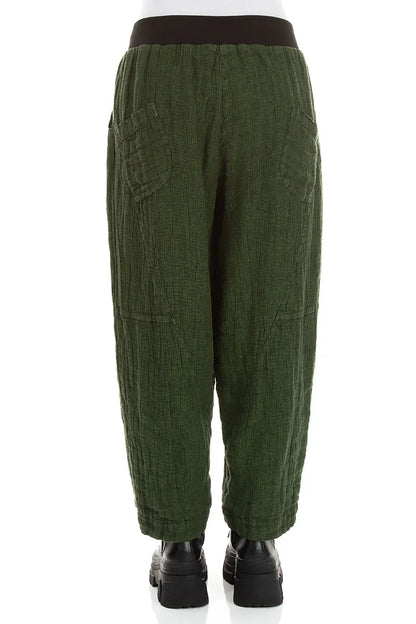 Pantalon en Lin mélangé Vert trèfle à boutons sur le devant