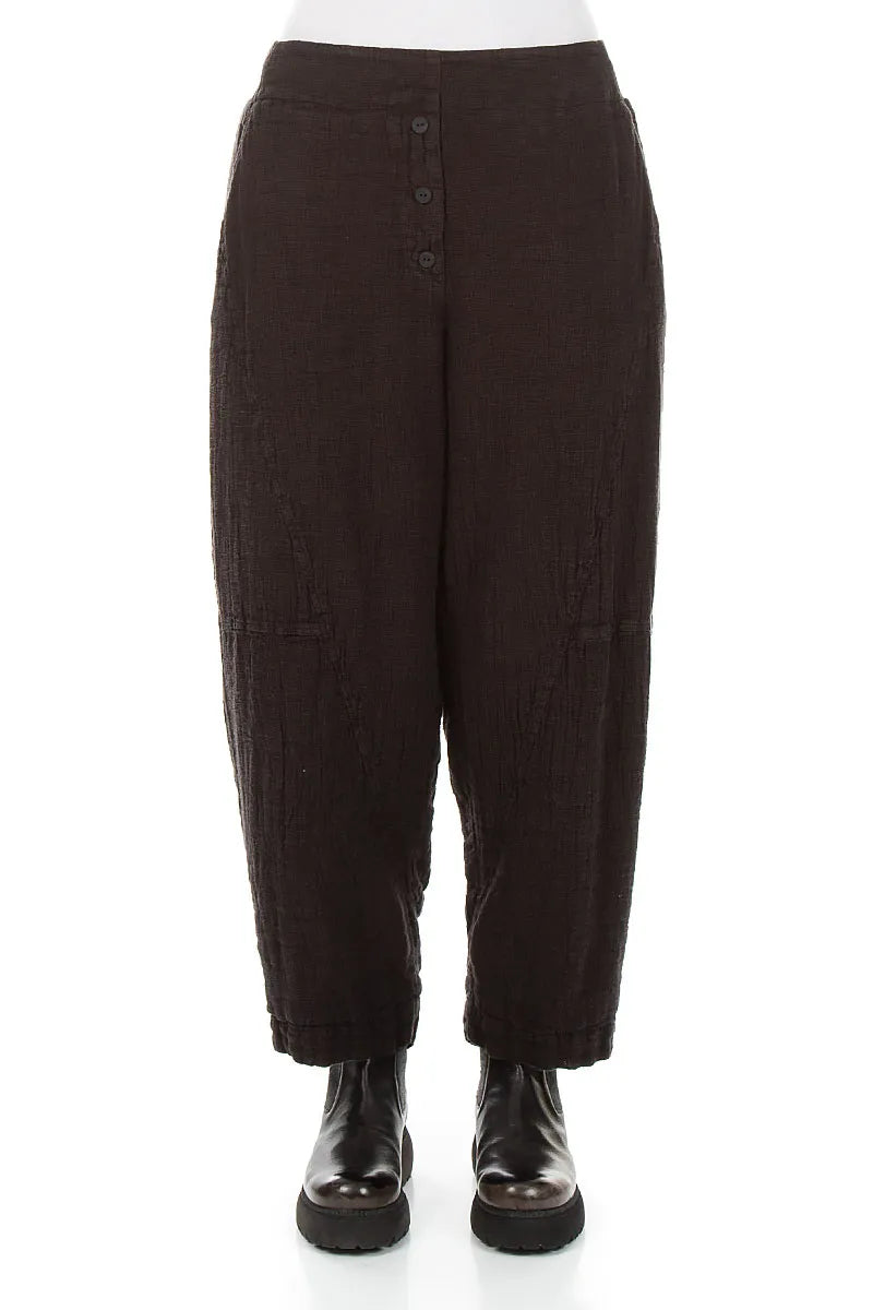 Button Front Truffle Brown Mélange Linen Trousers 1