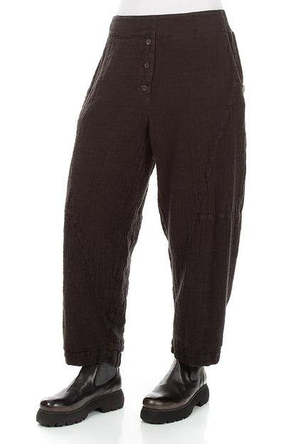 Button Front Truffle Brown Mélange Linen Trousers 3