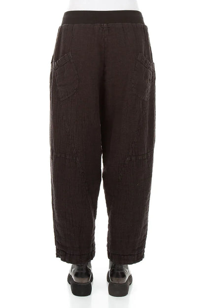 Button Front Truffle Brown Mélange Linen Trousers 2