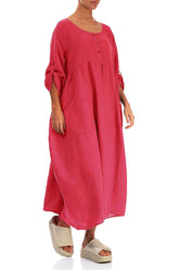 Buttoned Raspberry Linen Dress 3
