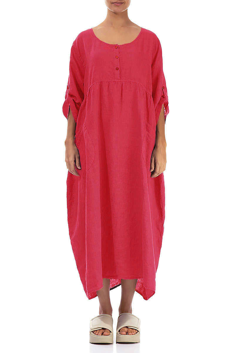 Buttoned Raspberry Linen Dress 1