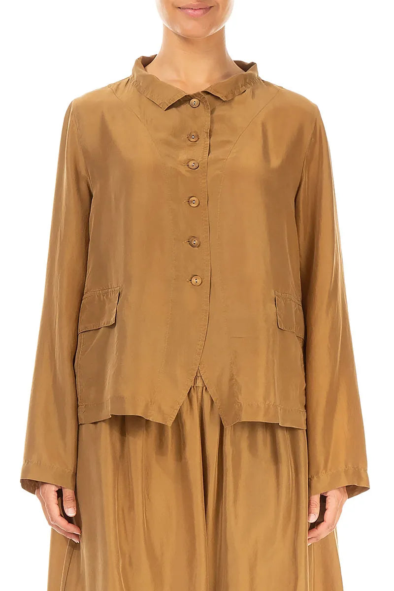 Buttoned Aged Copper Pure Silk Jacket 1