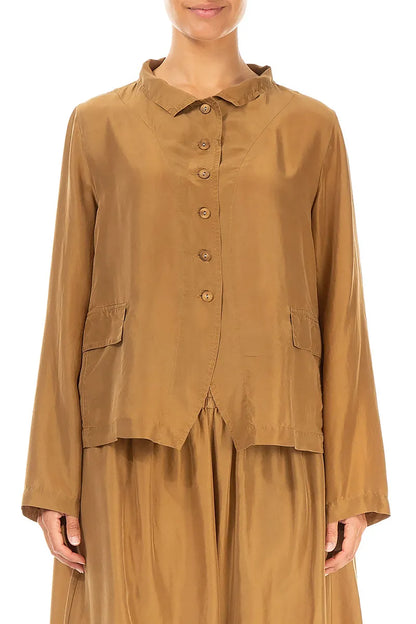 Buttoned Aged Copper Pure Silk Jacket 1