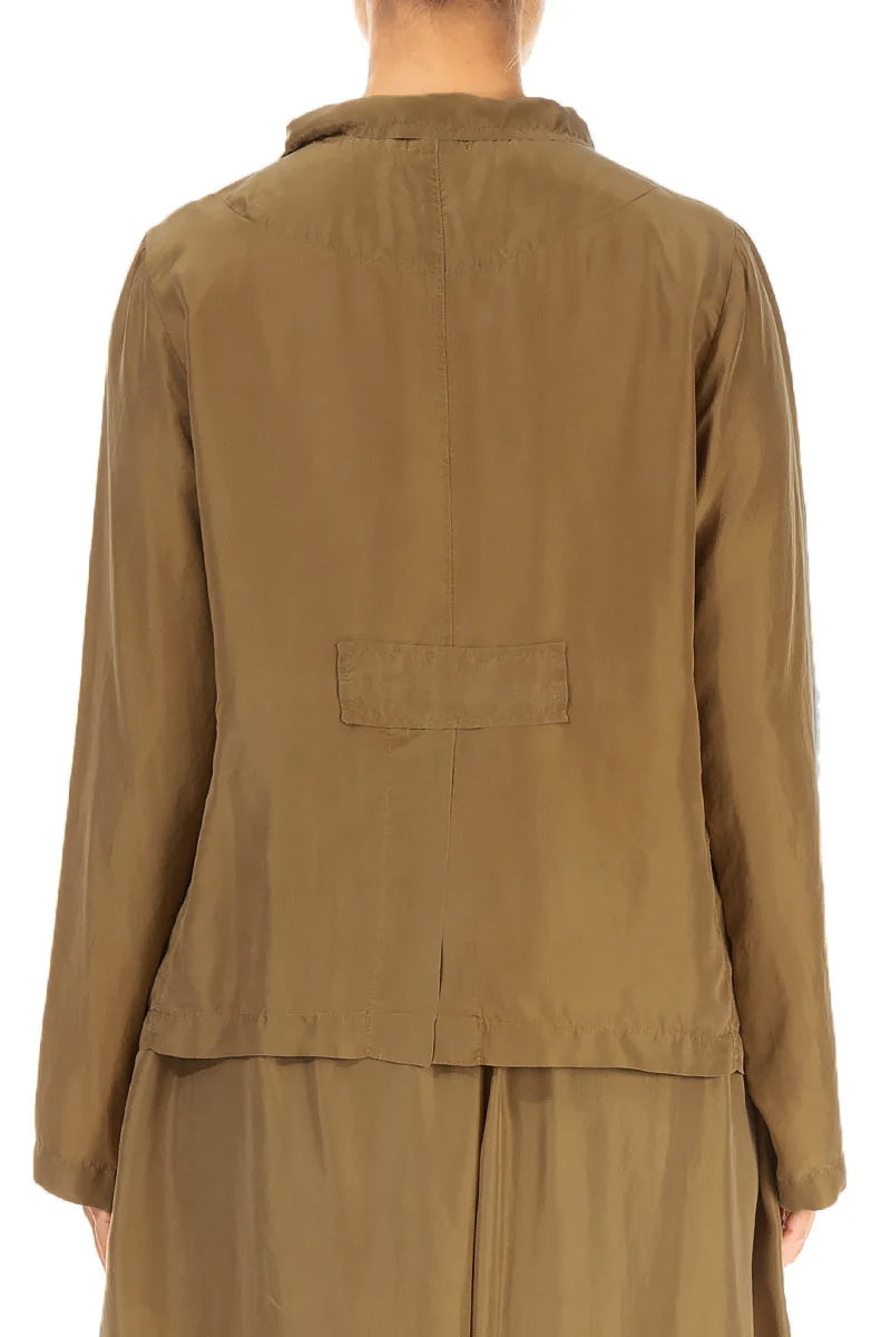 Veste boutonnée en pure soie cuivrée vieillie