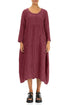 Buttoned Antique Ruby Crinkled Silk Linen Dress 1