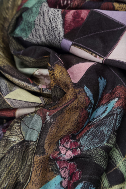 Buttoned Art Mosaic Silk Bamboo Dress