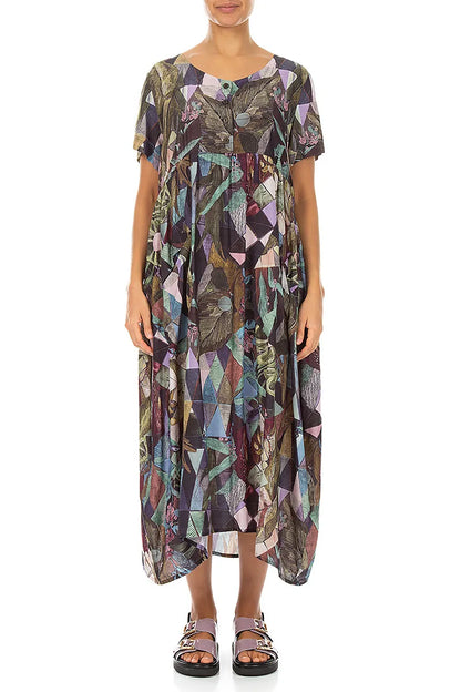 Buttoned Art Mosaic Silk Bamboo Dress