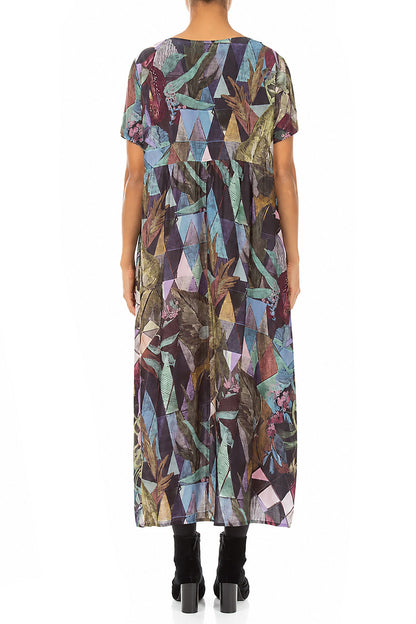 Buttoned Art Mosaic Silk Bamboo Dress 2