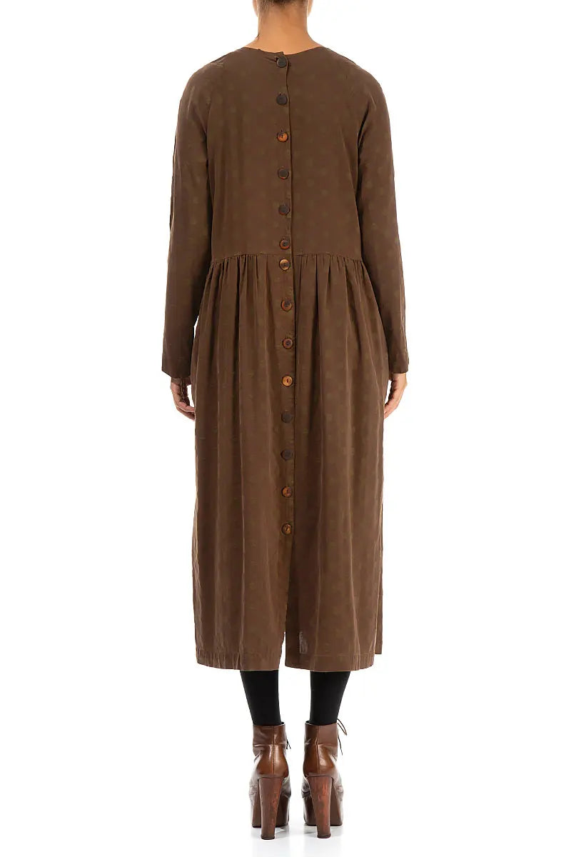 Buttoned Back Dotty Aged Copper Silk Dress