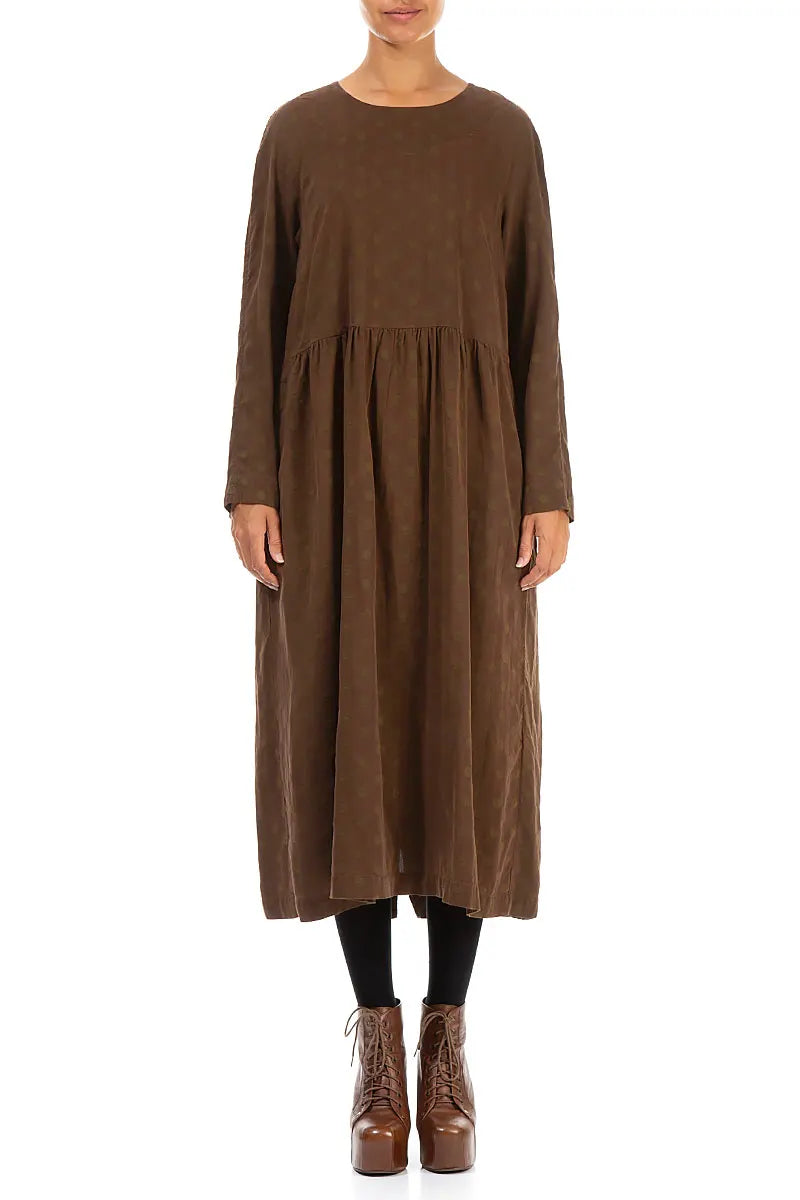 Buttoned Back Dotty Aged Copper Silk Dress