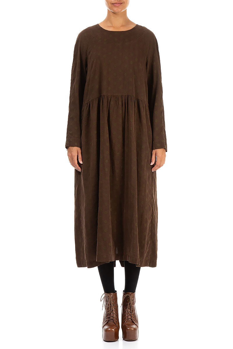 Buttoned Back Dotty Black Olive Silk Dress 1