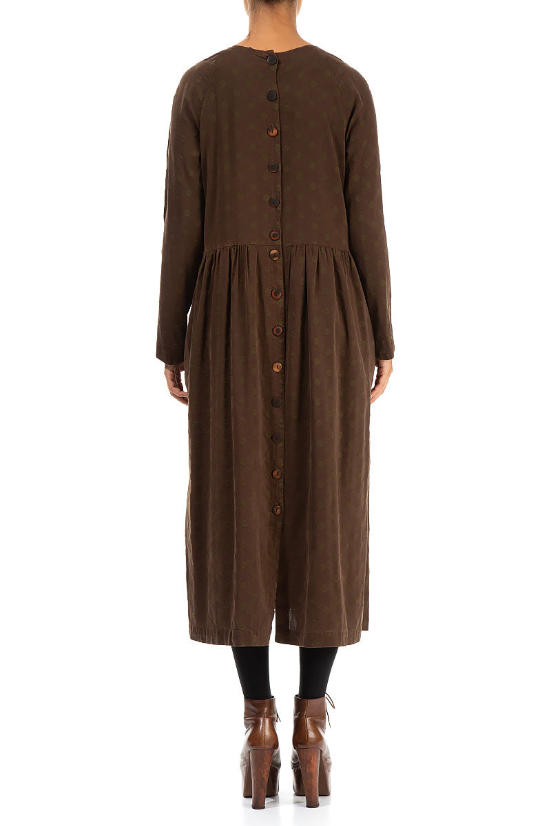 Buttoned Back Dotty Black Olive Silk Dress 2
