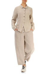 Buttoned Beige Linen Trousers 4