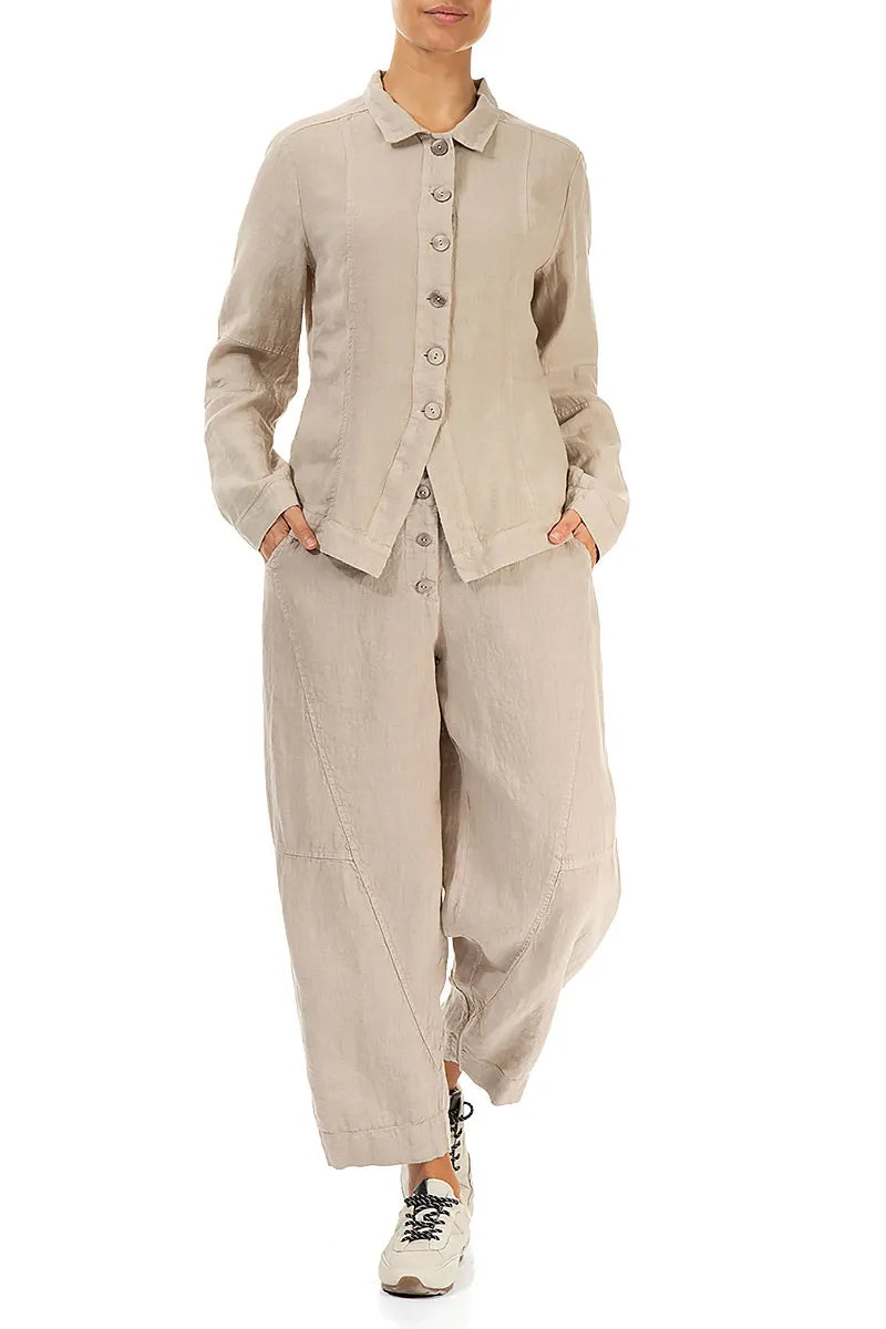 Buttoned Beige Linen Trousers 4