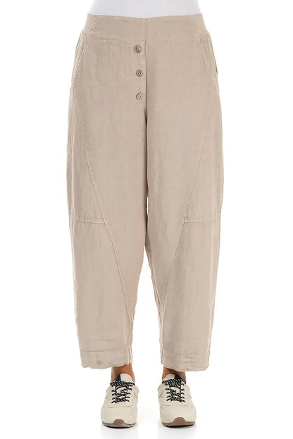 Buttoned Beige Linen Trousers 1