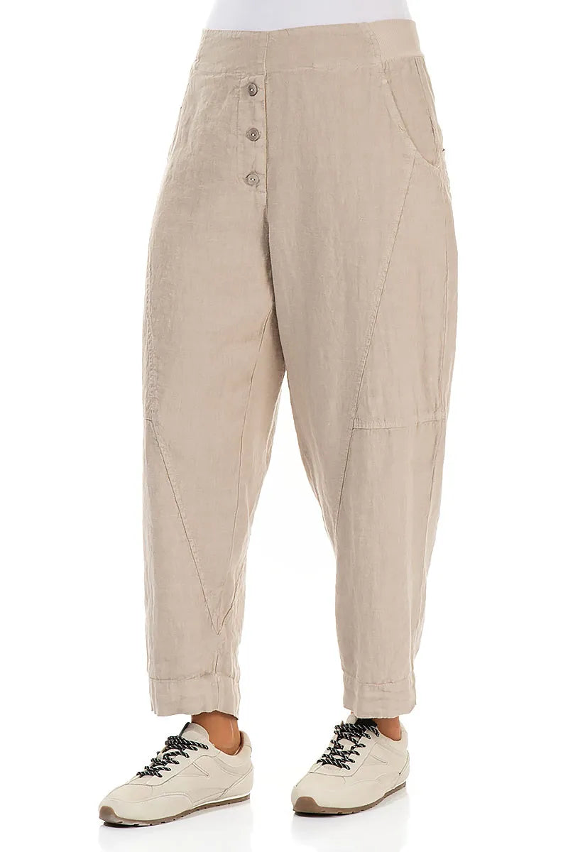 Buttoned Beige Linen Trousers 3