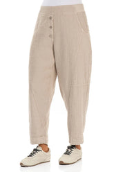 Buttoned Beige Linen Trousers 3