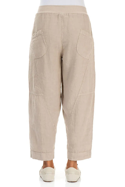 Buttoned Beige Linen Trousers 2