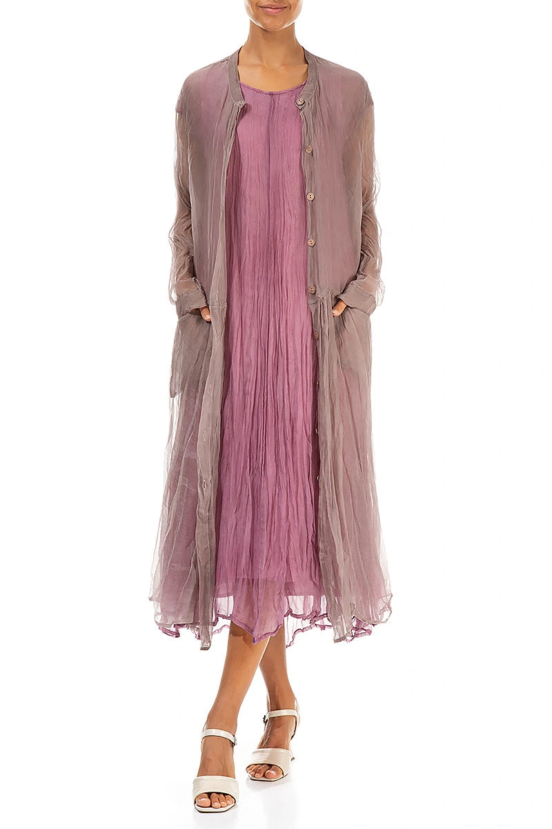 Buttoned Beige Silk Chiffon Jacket