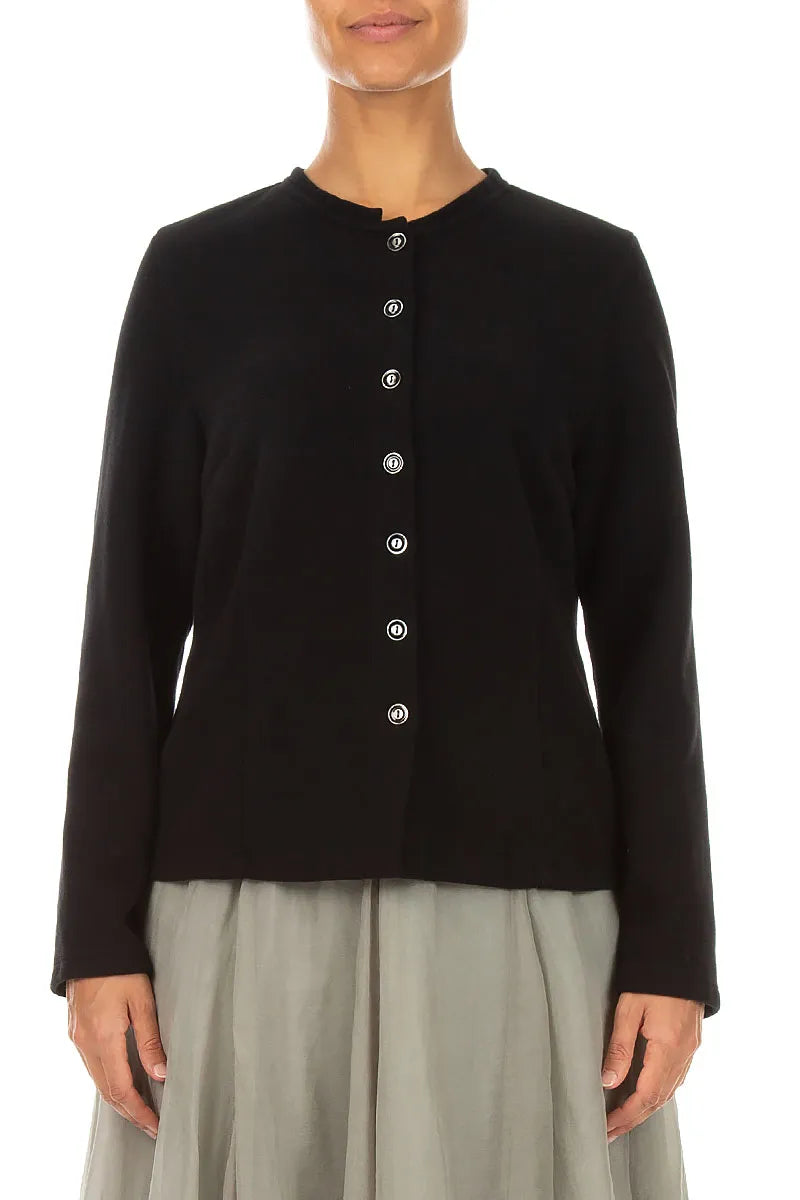 Buttoned Black Cotton Jersey Jacket 1