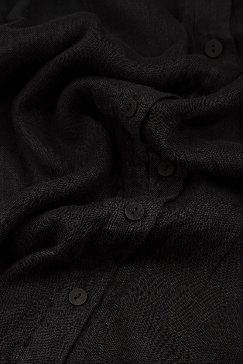 Buttoned Black Linen Dress 5