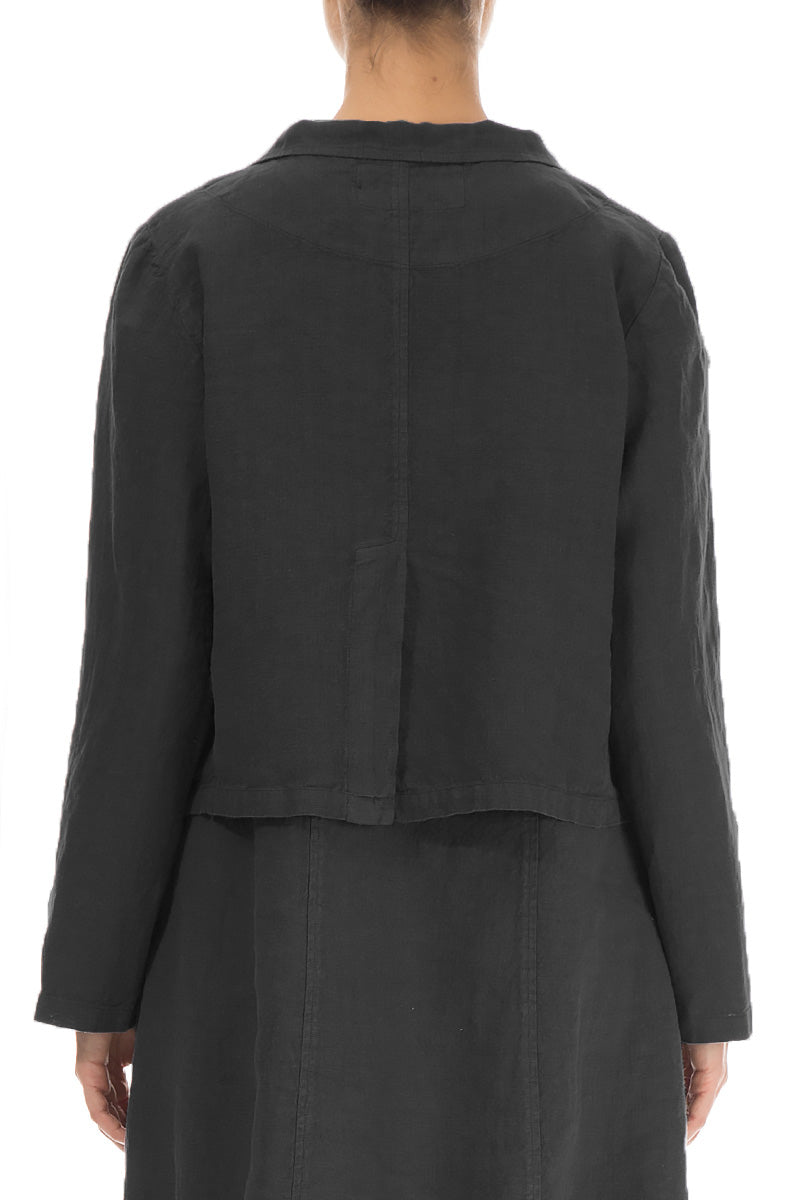 Buttoned Black Linen Jacket 2
