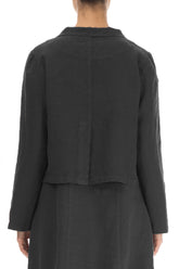 Buttoned Black Linen Jacket 2