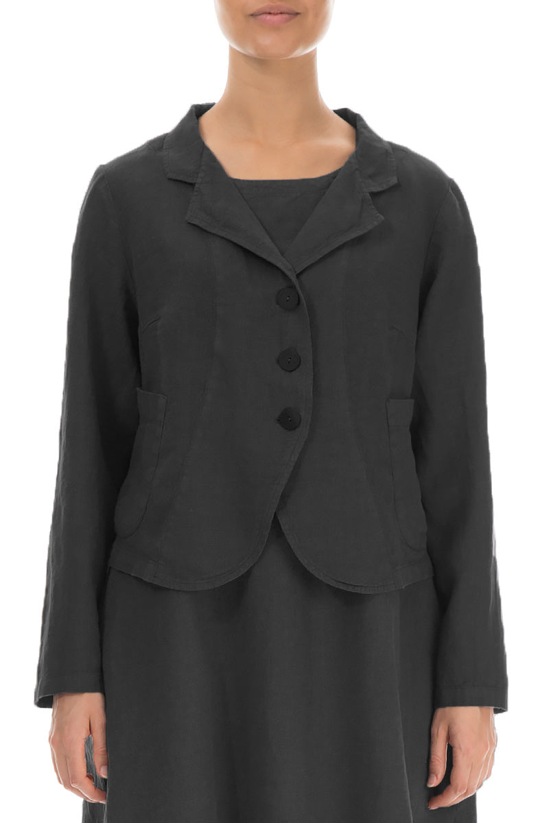 Buttoned Black Linen Jacket 1