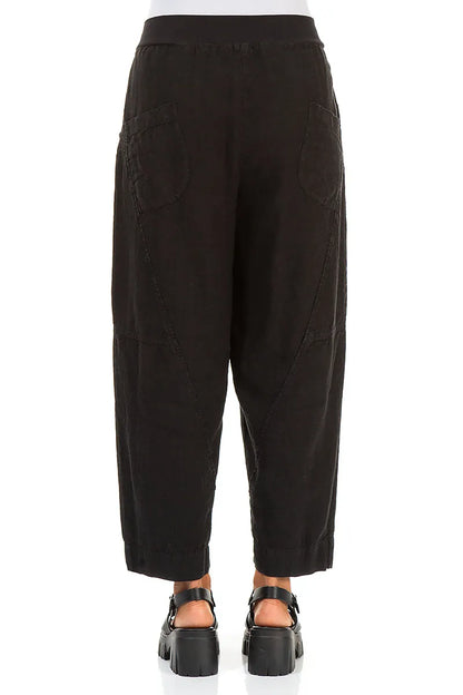 Pantalon en lin noir boutonné