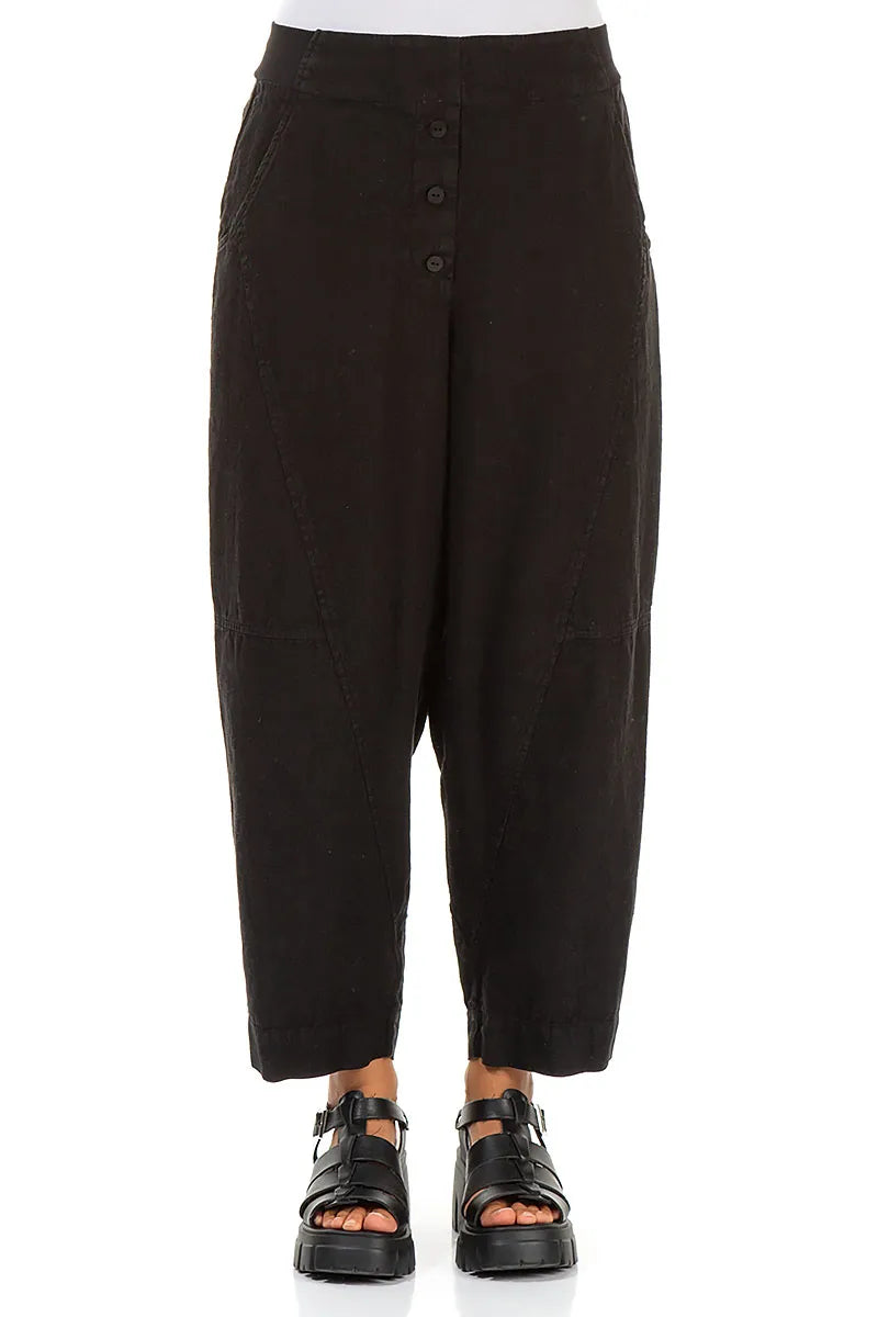 Pantalon en lin noir boutonné
