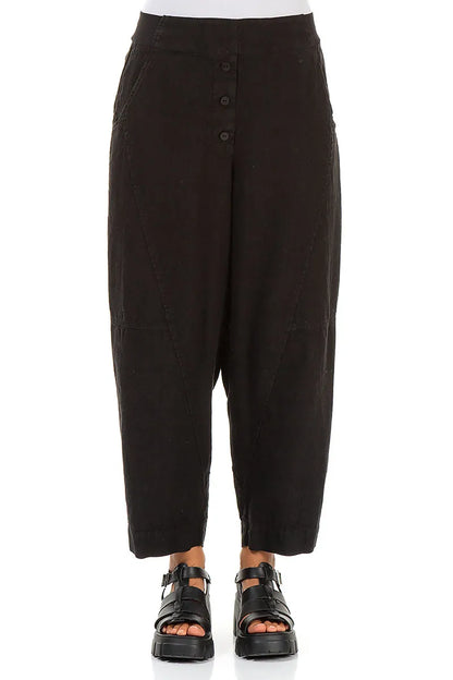 Pantalon en lin noir boutonné