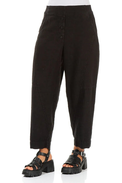 Pantalon en lin noir boutonné