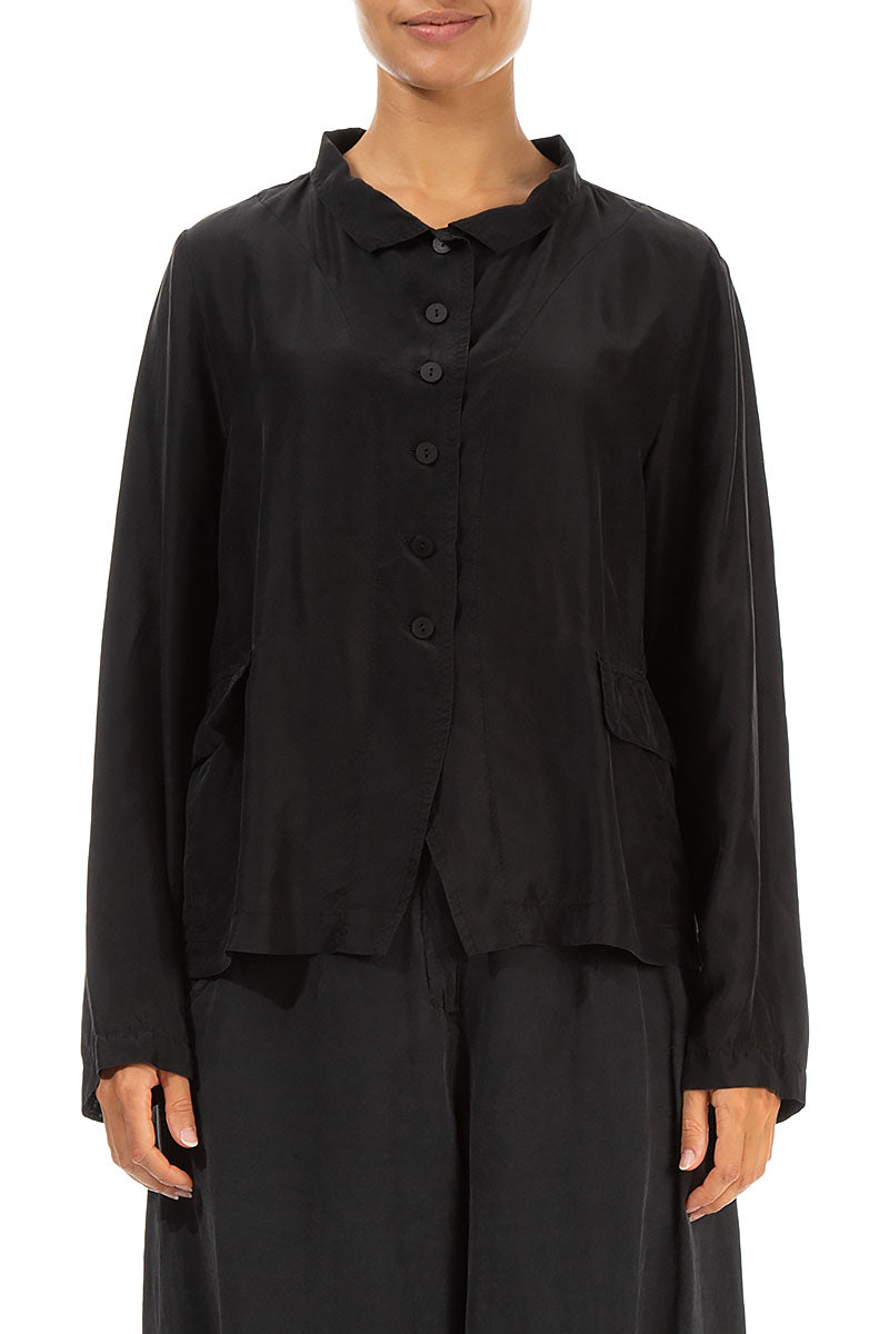 Buttoned Black Pure Silk Jacket 1