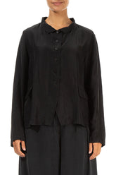 Buttoned Black Pure Silk Jacket 1