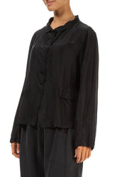 Buttoned Black Pure Silk Jacket 3