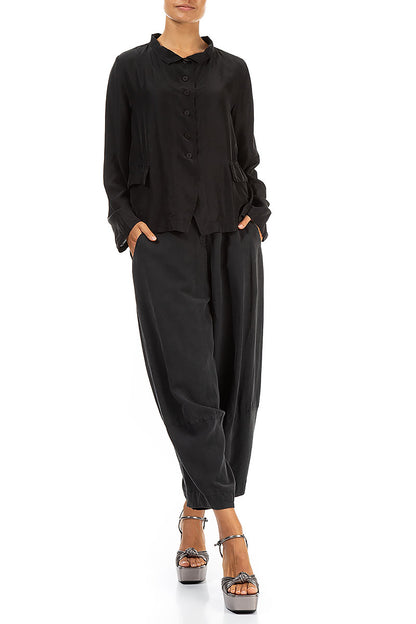 Buttoned Black Pure Silk Jacket 4