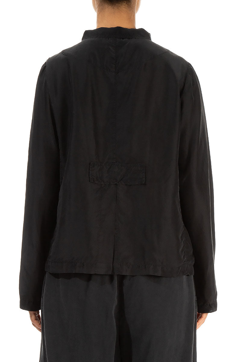 Buttoned Black Pure Silk Jacket 2