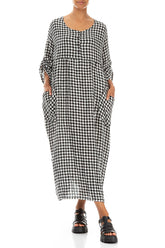Buttoned Black & White Check Linen Dress 4