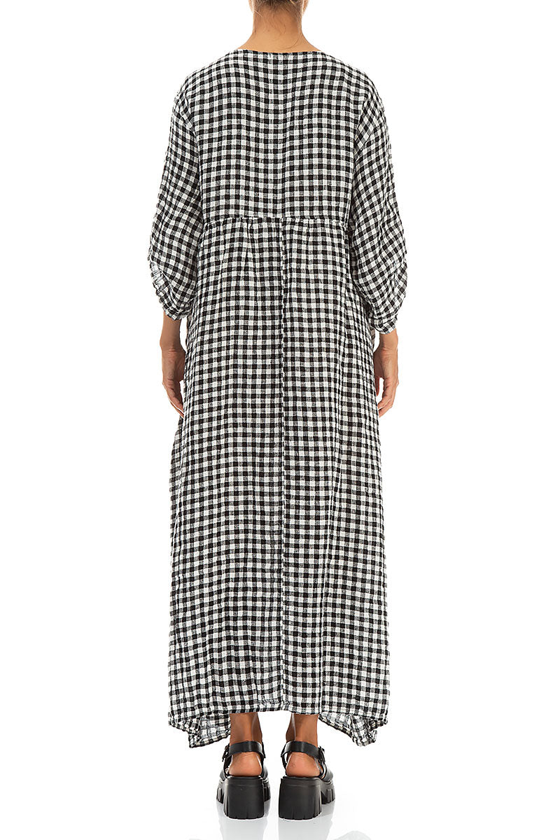 Buttoned Black &amp; White Check Linen Dress 2