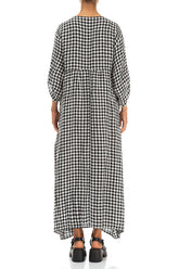 Buttoned Black & White Check Linen Dress 2