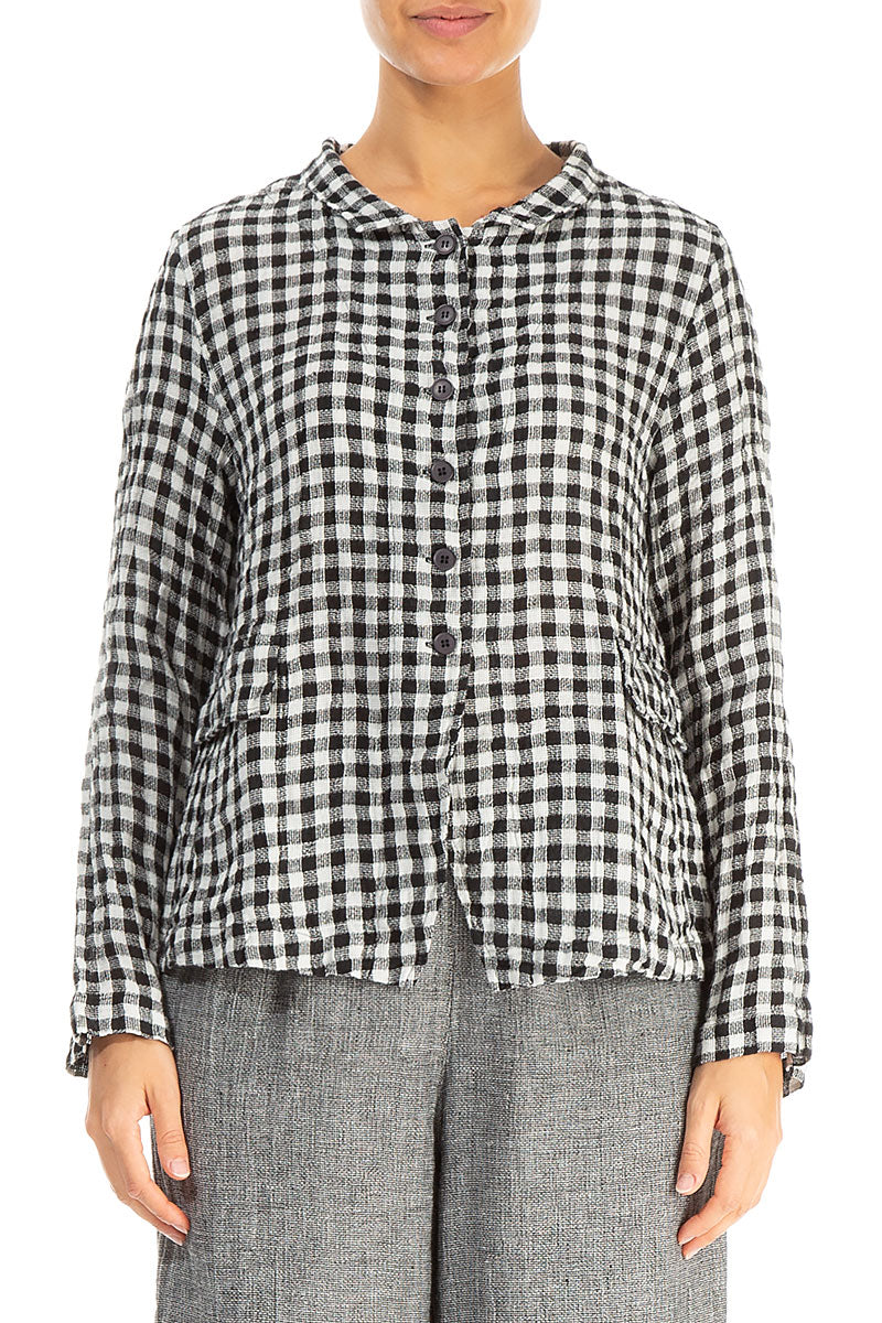 Buttoned Black &amp; White Check Linen Jacket 1