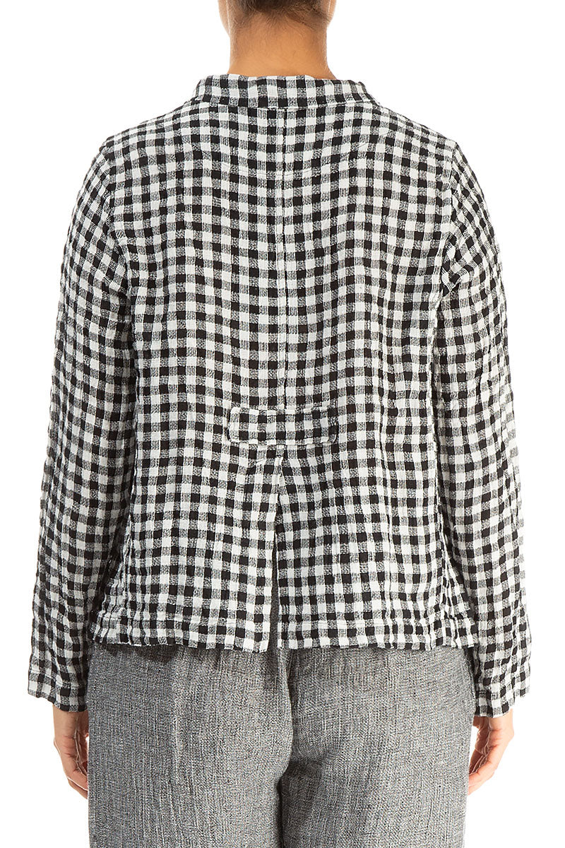 Buttoned Black &amp; White Check Linen Jacket 2